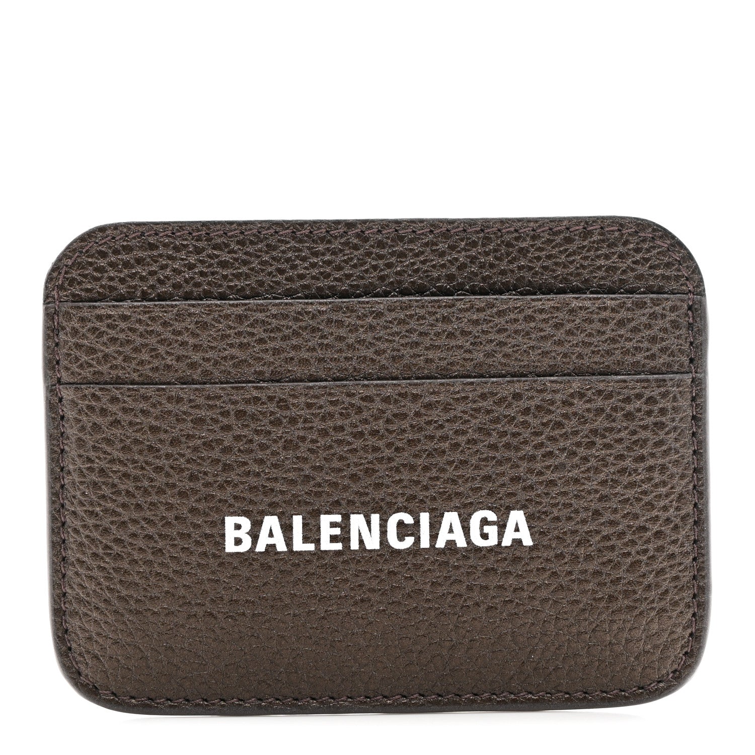 Metallized Grained Calfskin Logo Cash Rounded  Holder Dark Bronze White