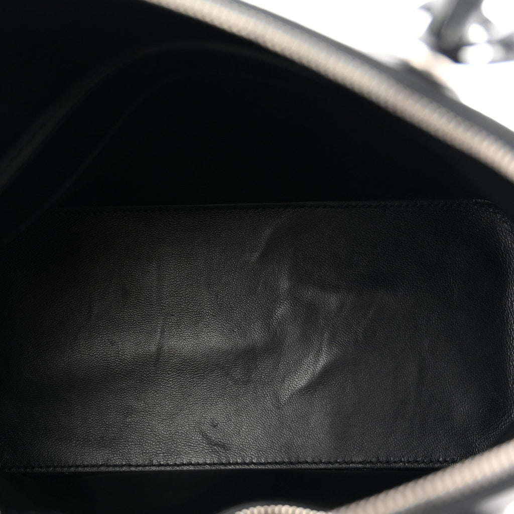 Signature Grained Calfskin Logo S Ville Top Handle Bag Black Rose Shocking