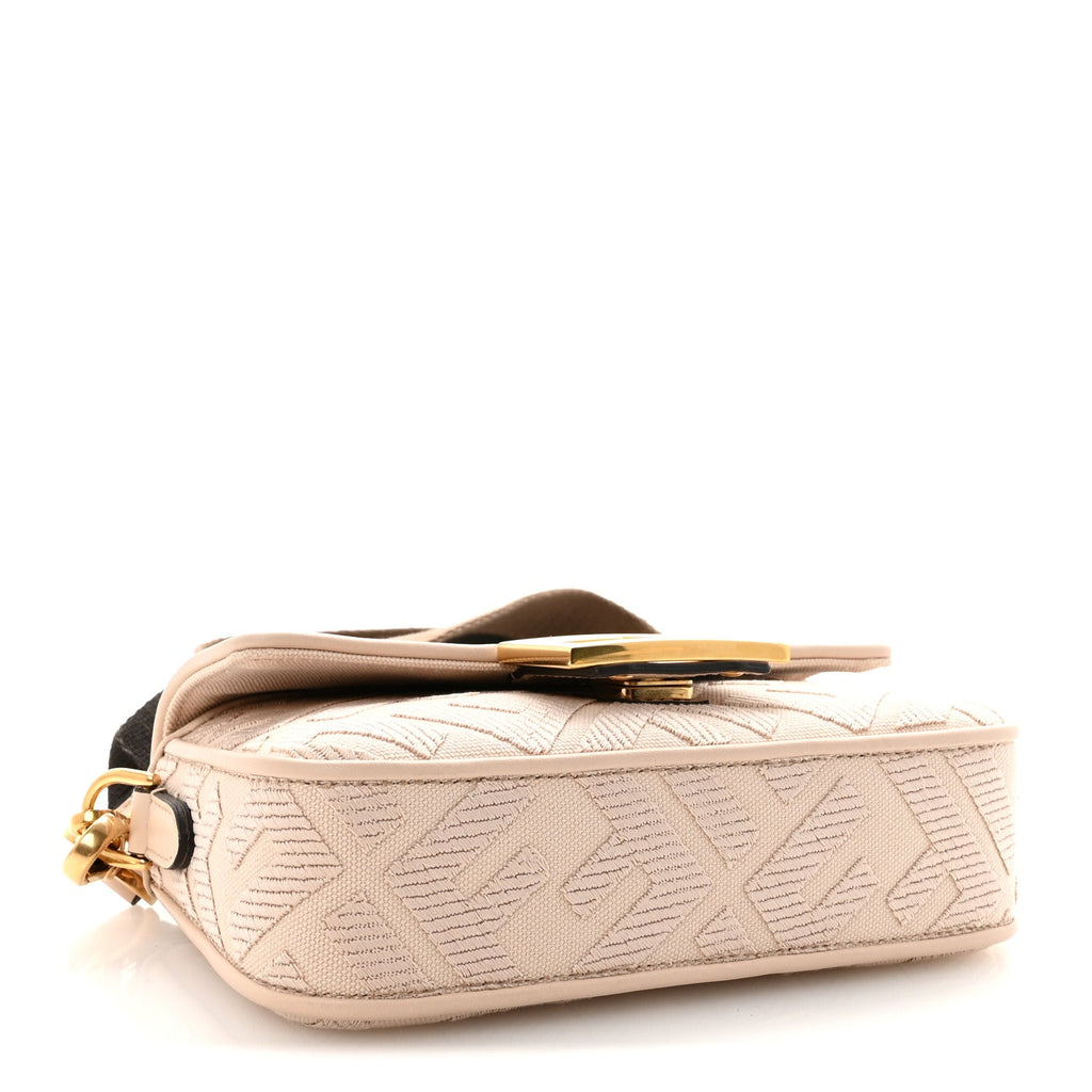 Canvas Vitello King Bi-Color Strap FF Embroidered Mini Baguette Poudre