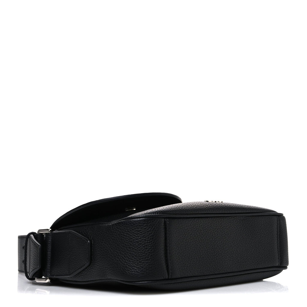 Grained Calfskin Saddle Messenger Bag Black