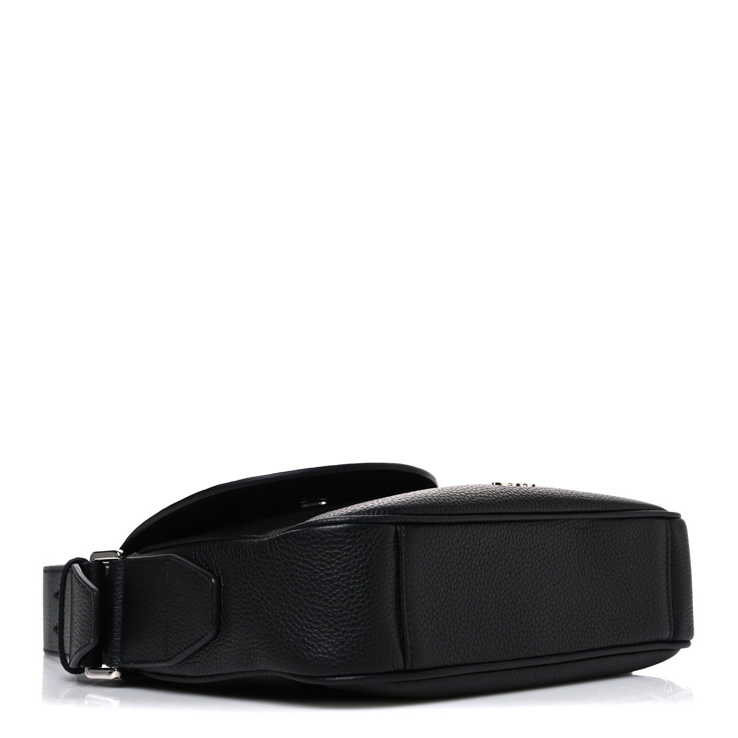 Grained Calfskin Saddle Messenger Bag Black