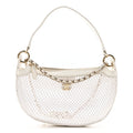 Mesh Shiny Lambskin Chain Hobo White
