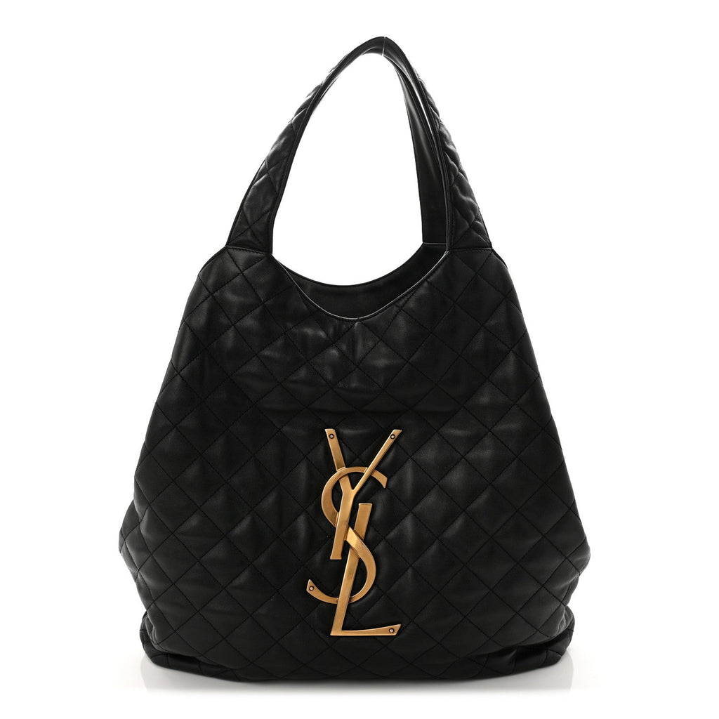 Lambskin Quilted Maxi Icare Shopping Tote Black