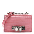 Calfskin Crocodile Embossed Mini Jeweled Knuckle Satchel Pink
