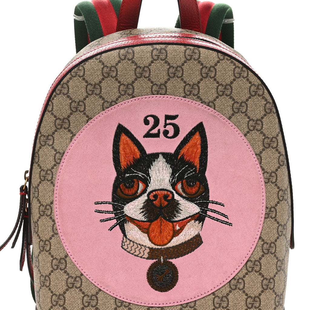GG Supreme Monogram Web Bosco Patch Dome Backpack Beige Malva Hibiscus Red