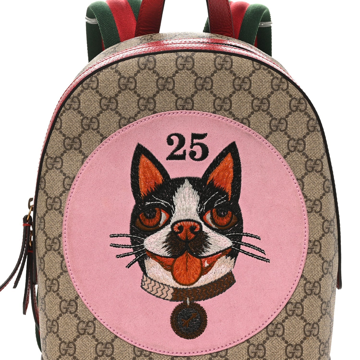 GG Supreme Monogram Web Bosco Patch Dome Backpack Beige Malva Hibiscus Red