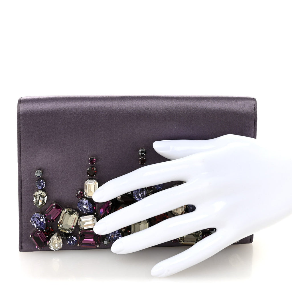 Satin Raso Crystal Embellished Clutch Mirtillo