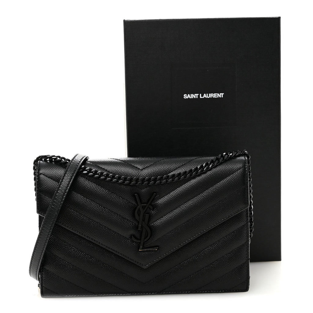 Grain De Poudre Matelasse Chevron Monogram Monochrome Envelope Chain Wallet Black