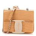 Crocodile Mini Vara Bow Crossbody Bag Beige
