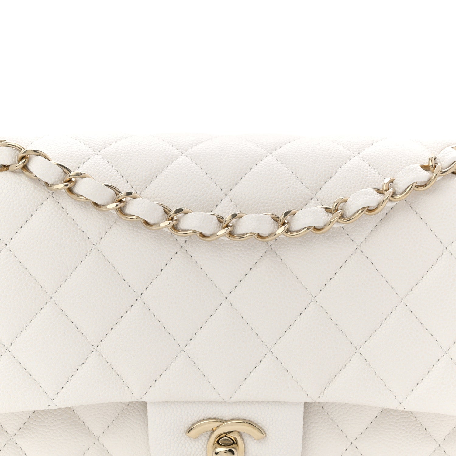 Caviar Quilted Medium Double Flap White