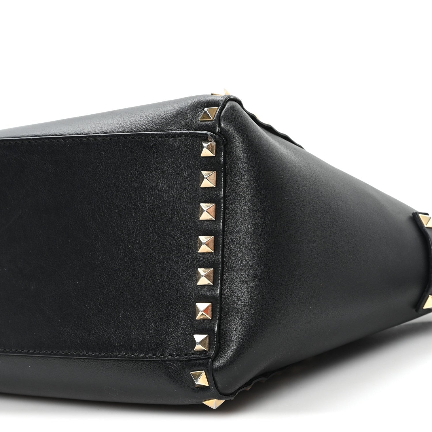 Vitello Small Rockstud Double Handle Tote Black