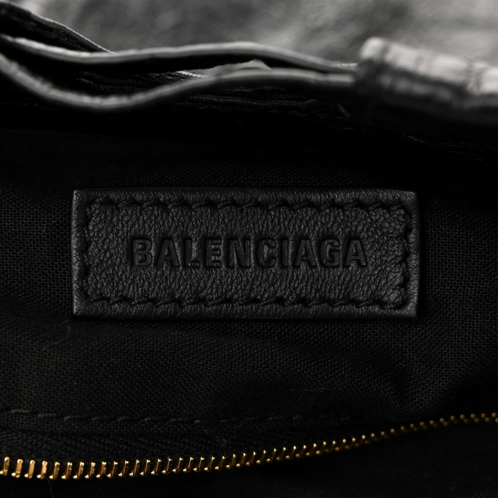 Crushed Calfskin Crush Medium Chain Tote  Black