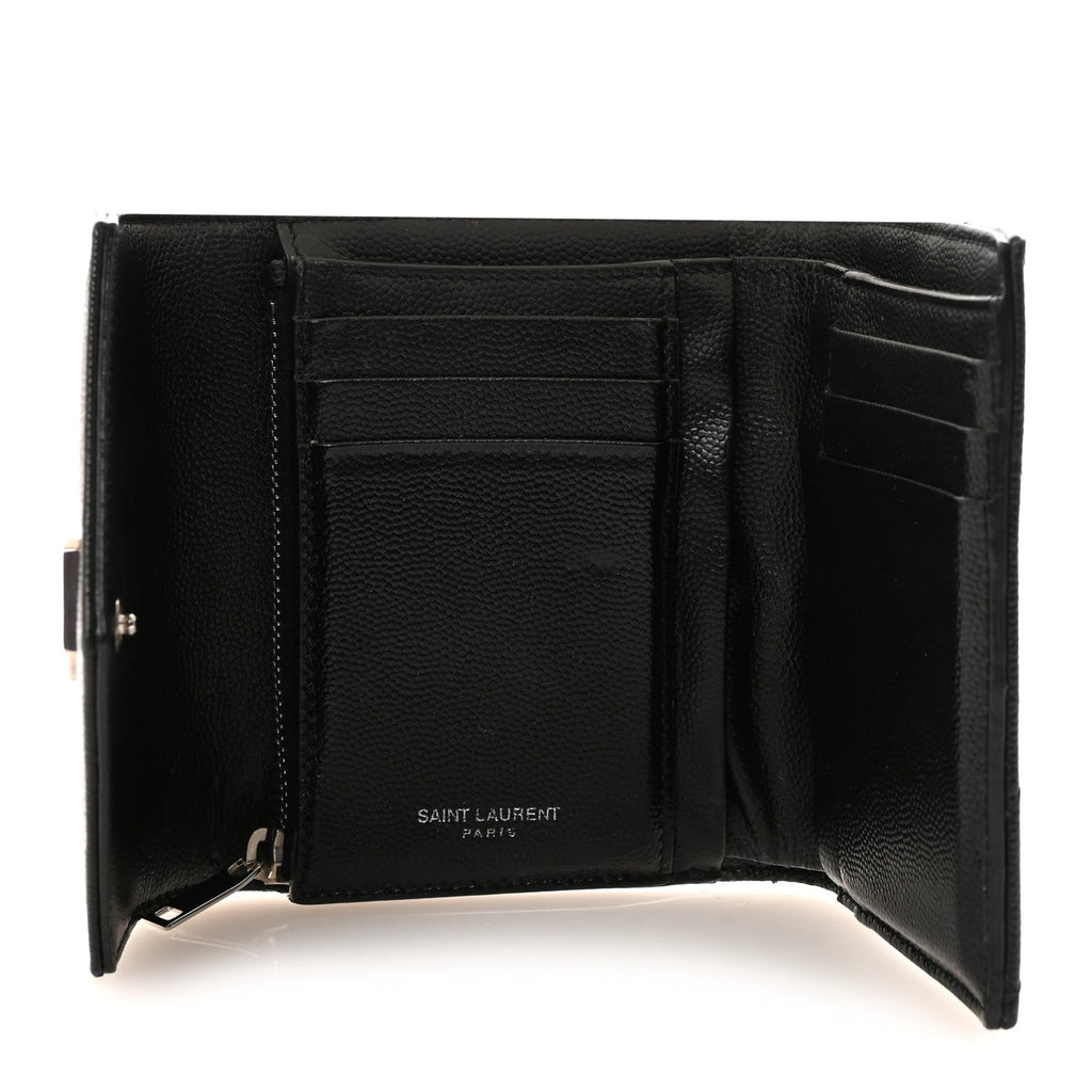 Grain De Poudre Matelasse Chevron Monogram Compact Tri Fold Wallet Black