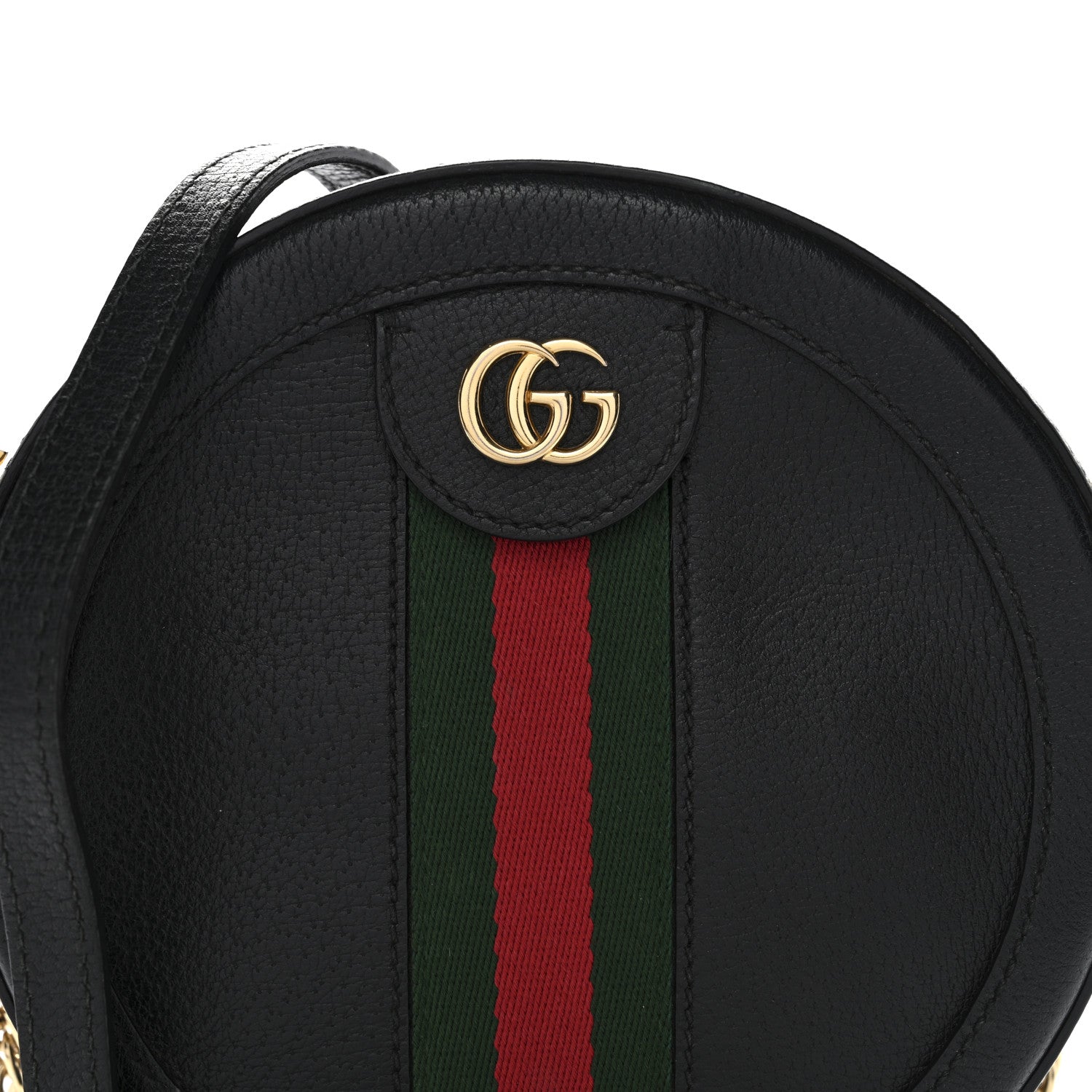 Grained Calfskin Web Mini Ophidia Round Shoulder Bag Black