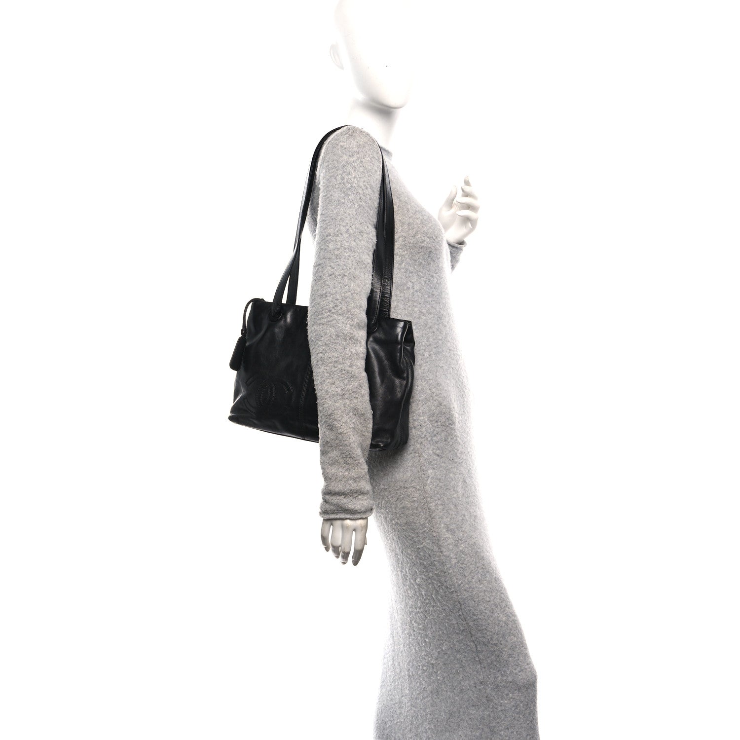 Lambskin CC Stitched Tote Black