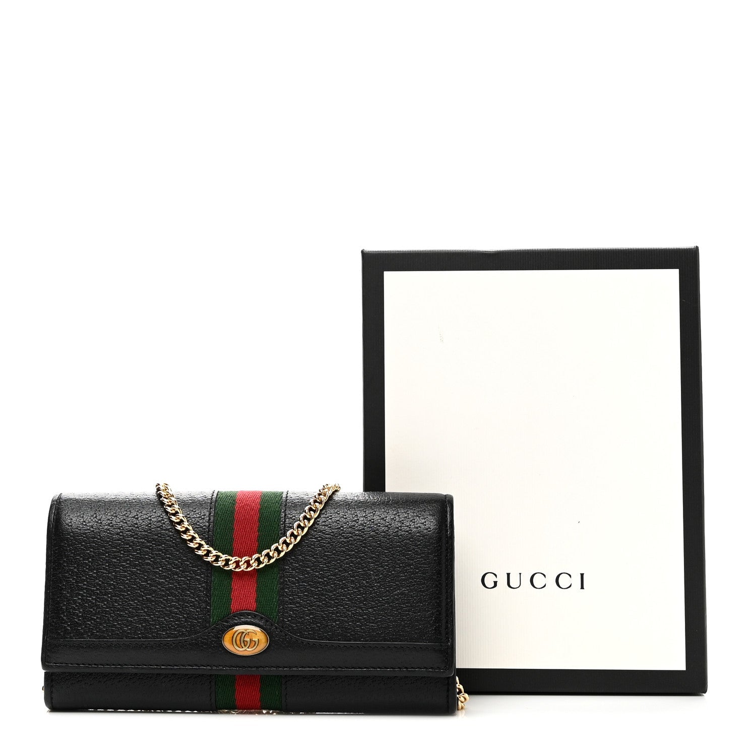 Textured Calfskin Web Ophidia Wallet On Chain Black