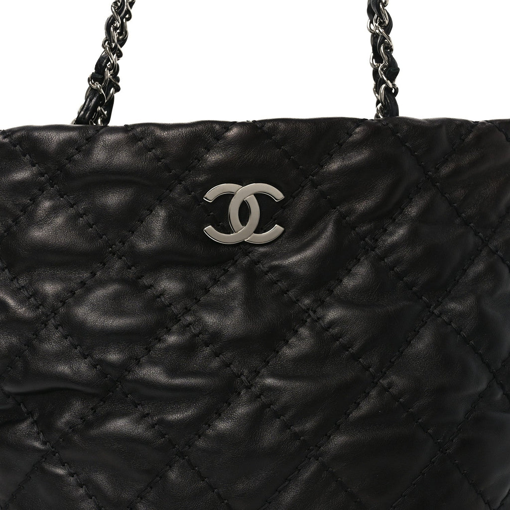 Calfskin Contrast Stitch Tote Black