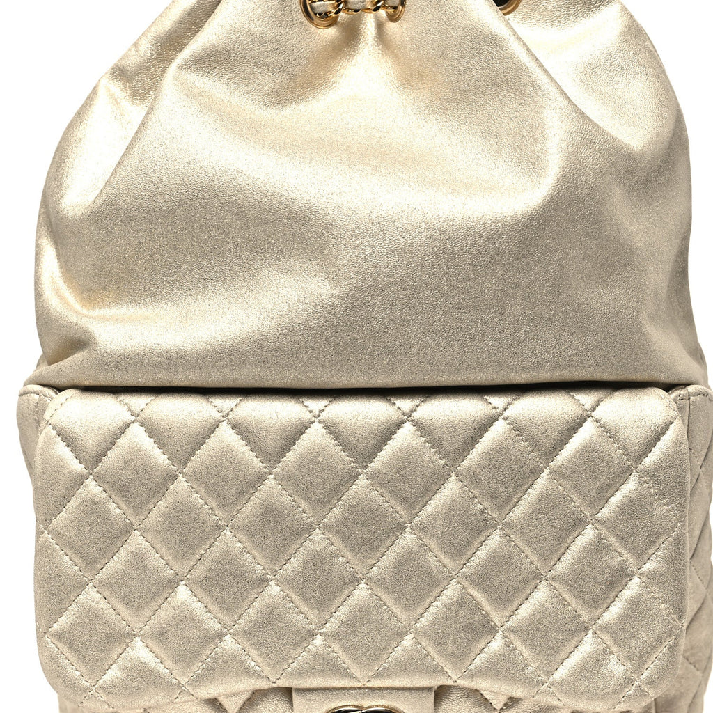Metallic Lambskin Quilted Small In Seoul Backpack Light Gold