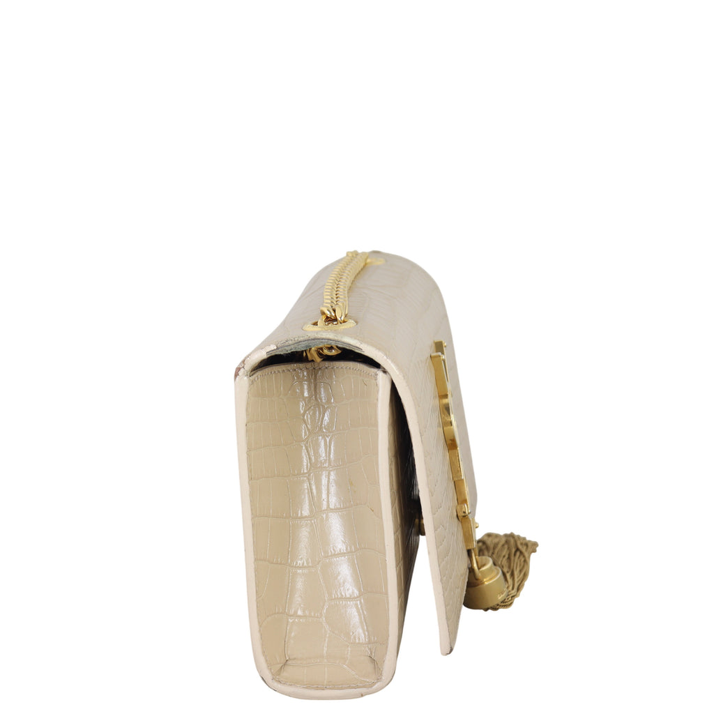 Saint Laurent Kate Tassel Chain Bag Small Croc-Embossed