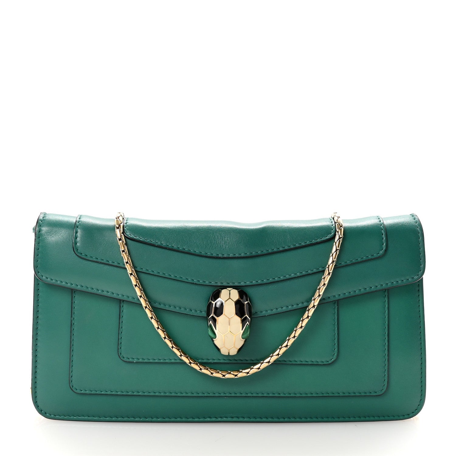 Calfskin Serpenti Forever Flap Clutch  Emerald Green