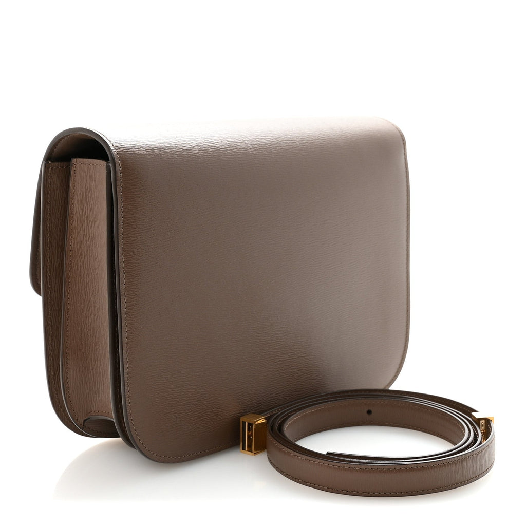 Liege Calfskin Medium Classic Box Flap Bag Taupe