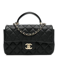 Lambskin Quilted Mini Top Handle Rectangular Flap Black