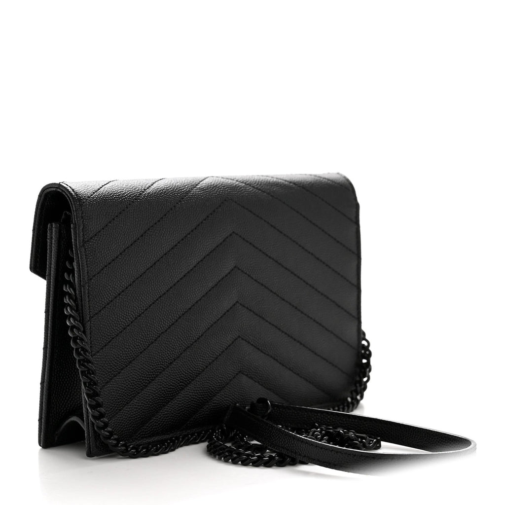 Grain De Poudre Matelasse Chevron Monogram Monochrome Envelope Chain Wallet Black
