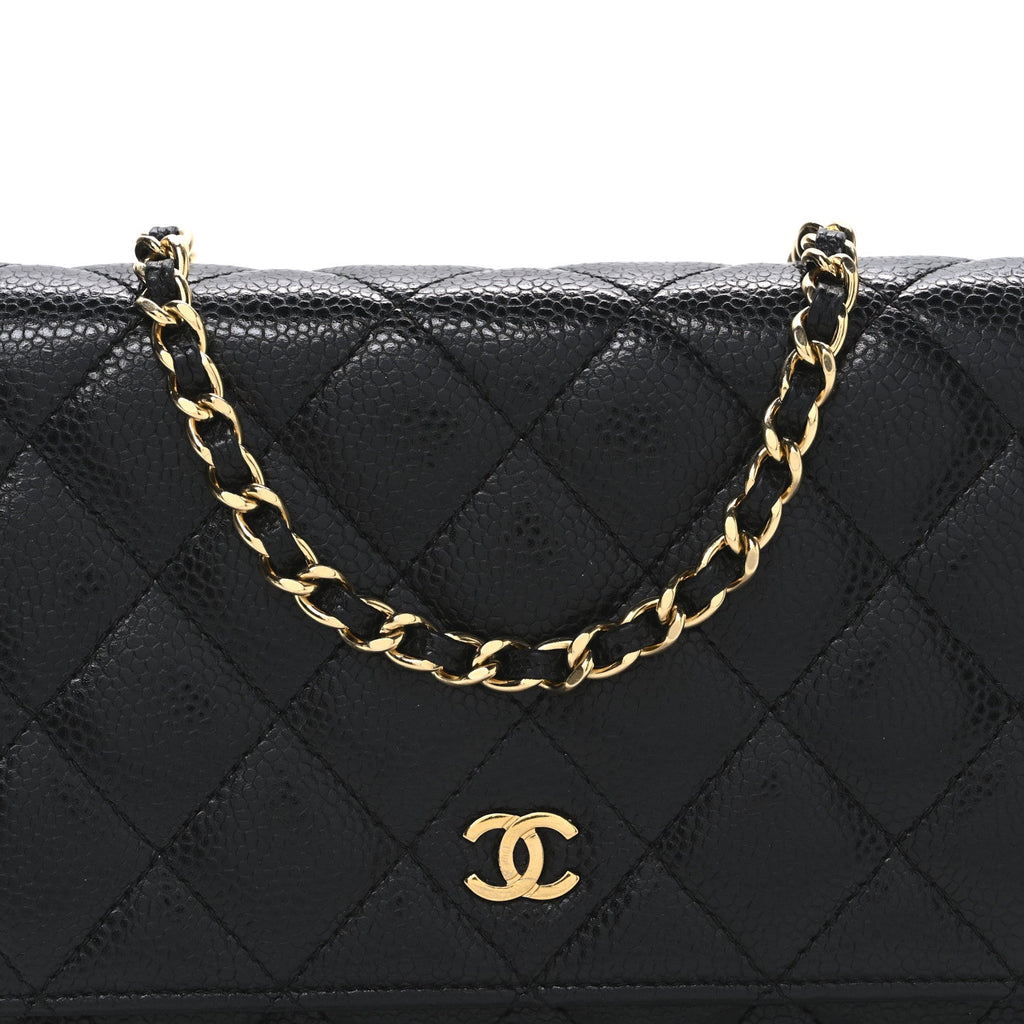 Caviar Quilted Wallet on Chain WOC Black