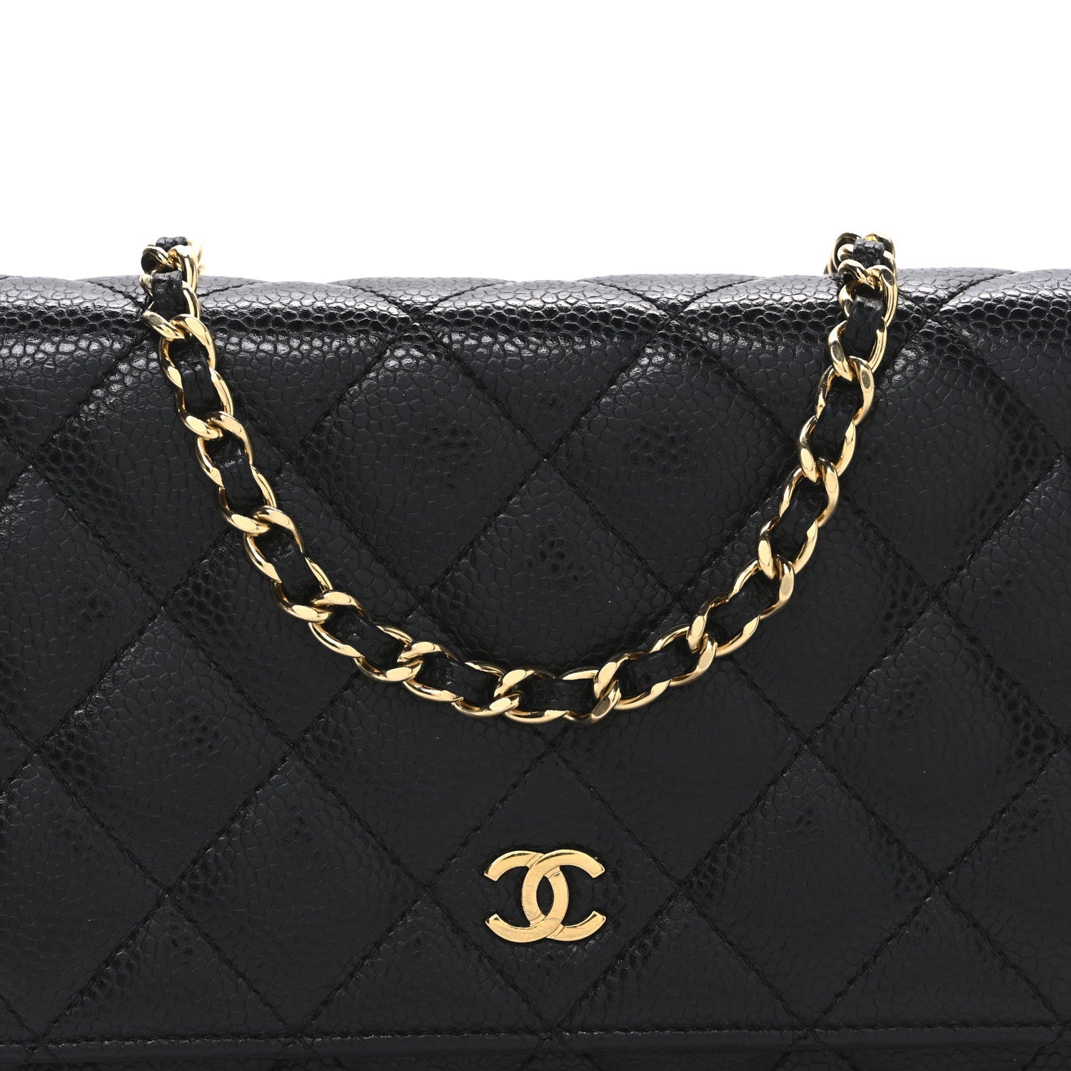 Caviar Quilted Wallet on Chain WOC Black