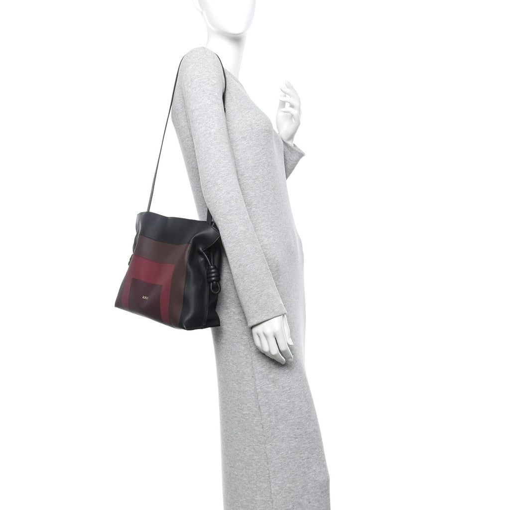 X ALBERS Nappa Calfskin Medium Flamenco Knot Clutch Black Burgundy