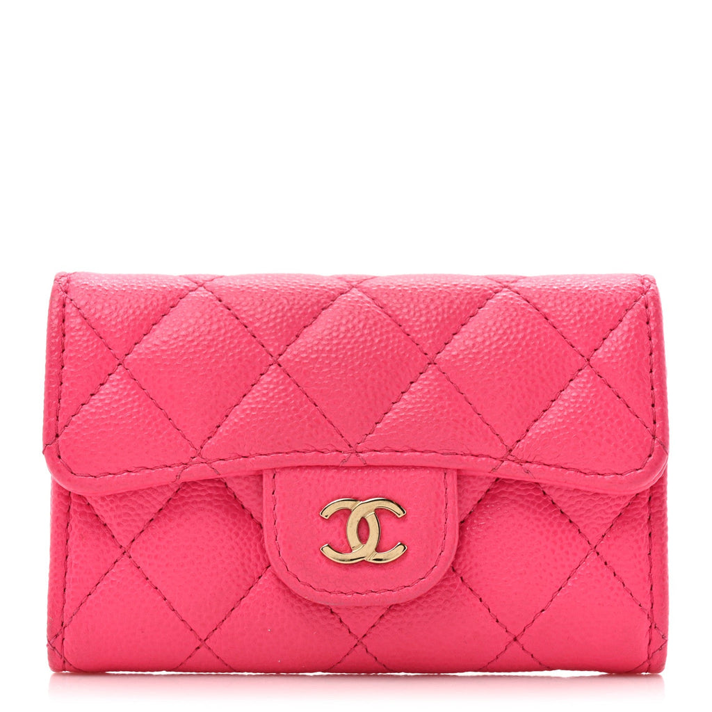 Caviar Quilted Flap  Holder Wallet Fuchsia
