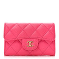 Caviar Quilted Flap  Holder Wallet Fuchsia