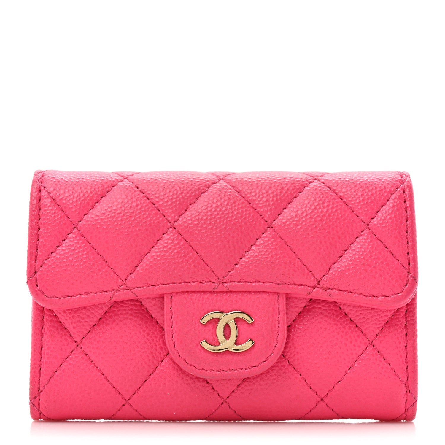 Caviar Quilted Flap  Holder Wallet Fuchsia