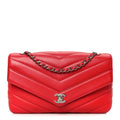 Caviar Chevron Quilted Single Flap Red