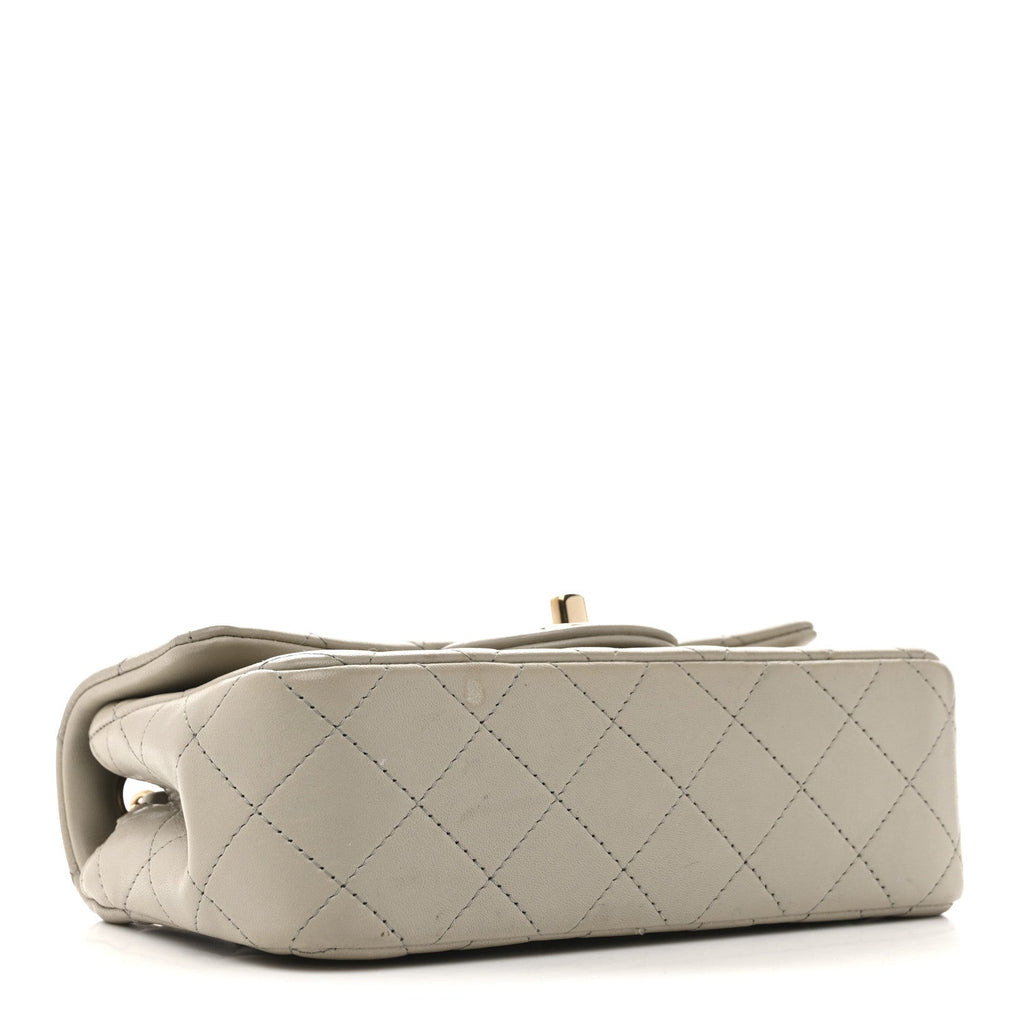 Lambskin Quilted Mini Rectangular Flap Grey