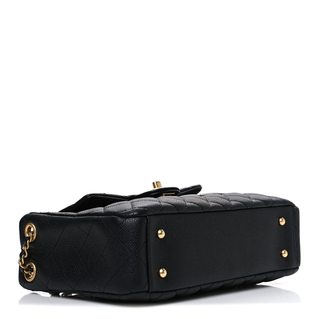 Caviar Calfskin Quilted Small Top Handle Flap Black