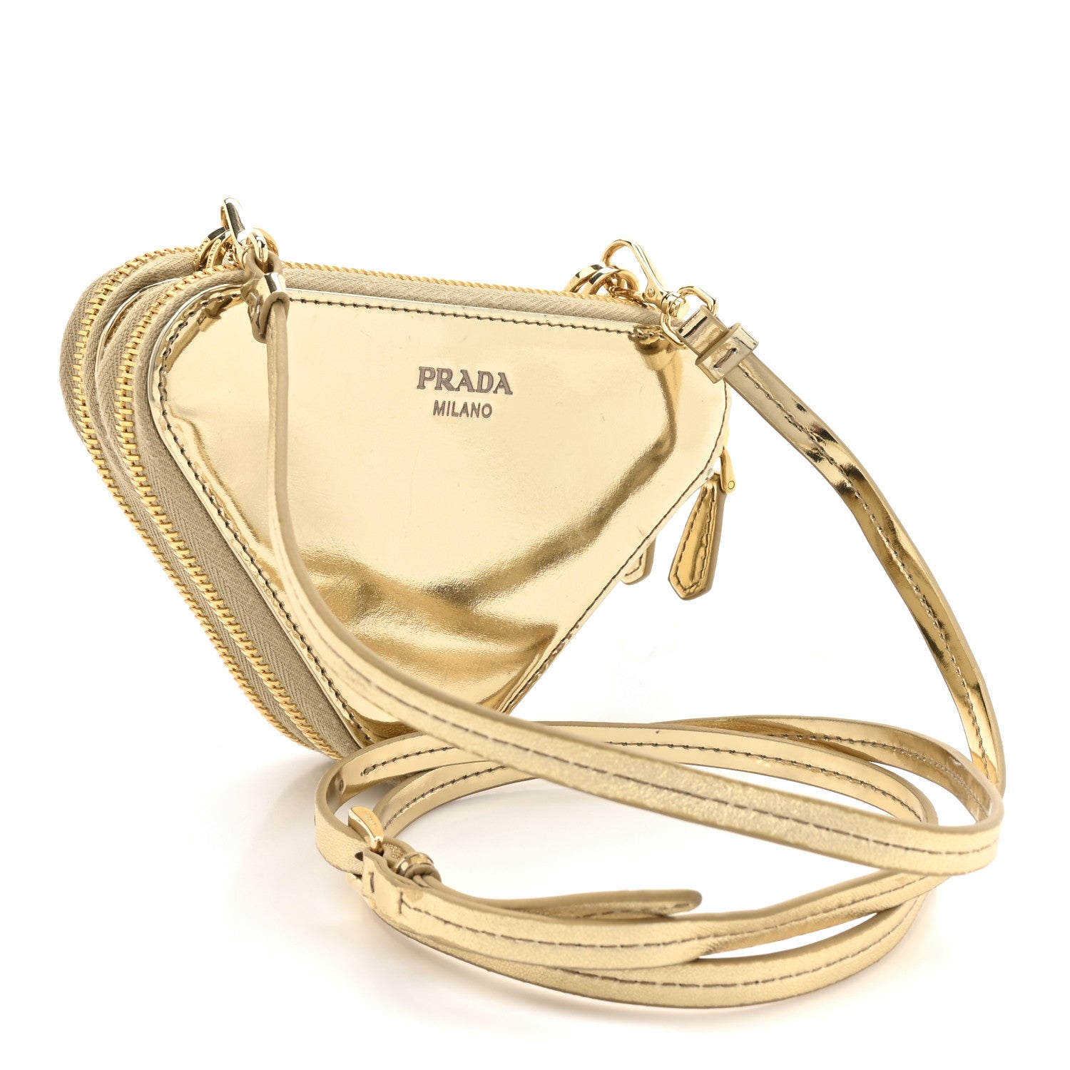 Satin Crystal Mini Triangle Crossbody Pouch Platino