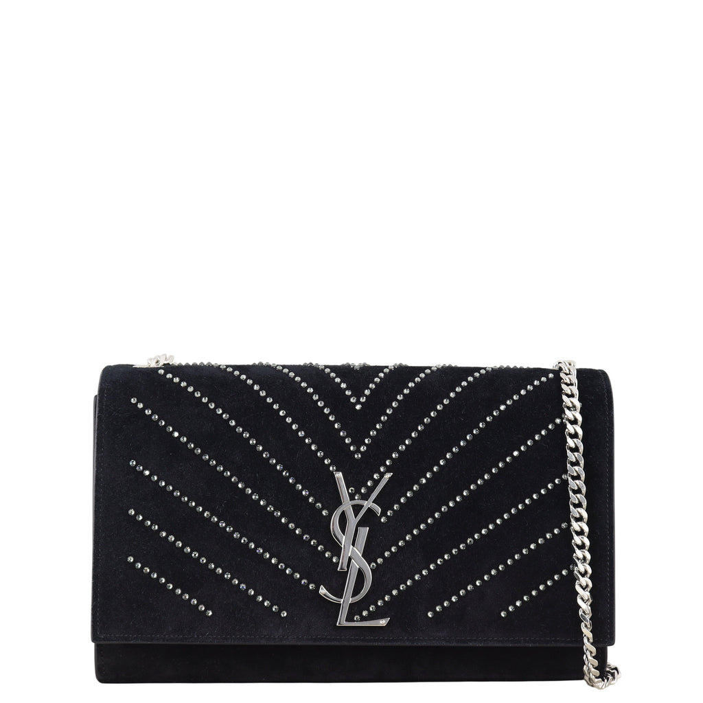 Saint Laurent Kate Crystal-Embellished Suede Chain Bag