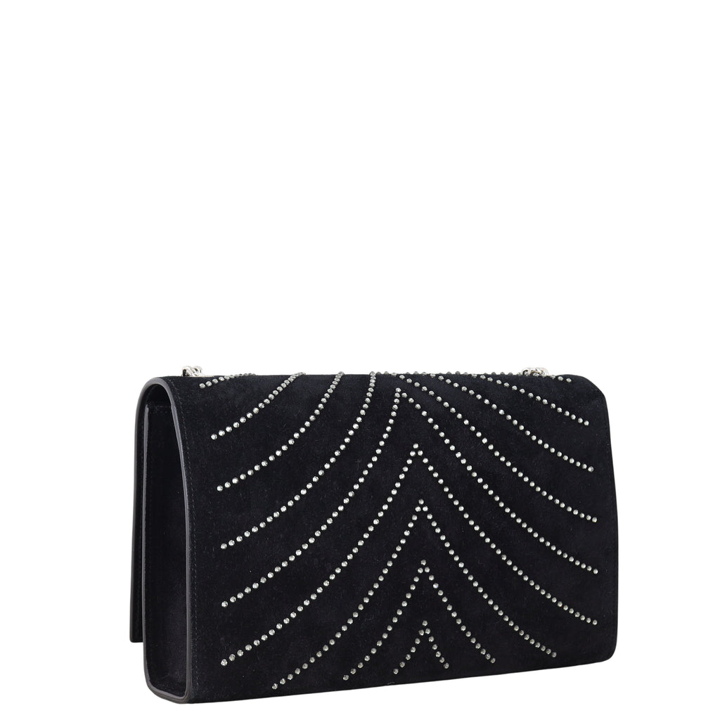 Saint Laurent Kate Crystal-Embellished Suede Chain Bag