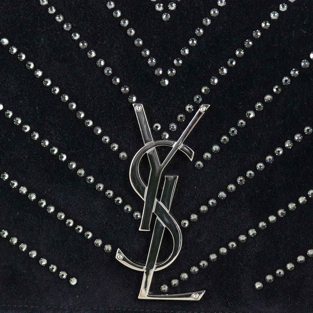 Saint Laurent Kate Crystal-Embellished Suede Chain Bag