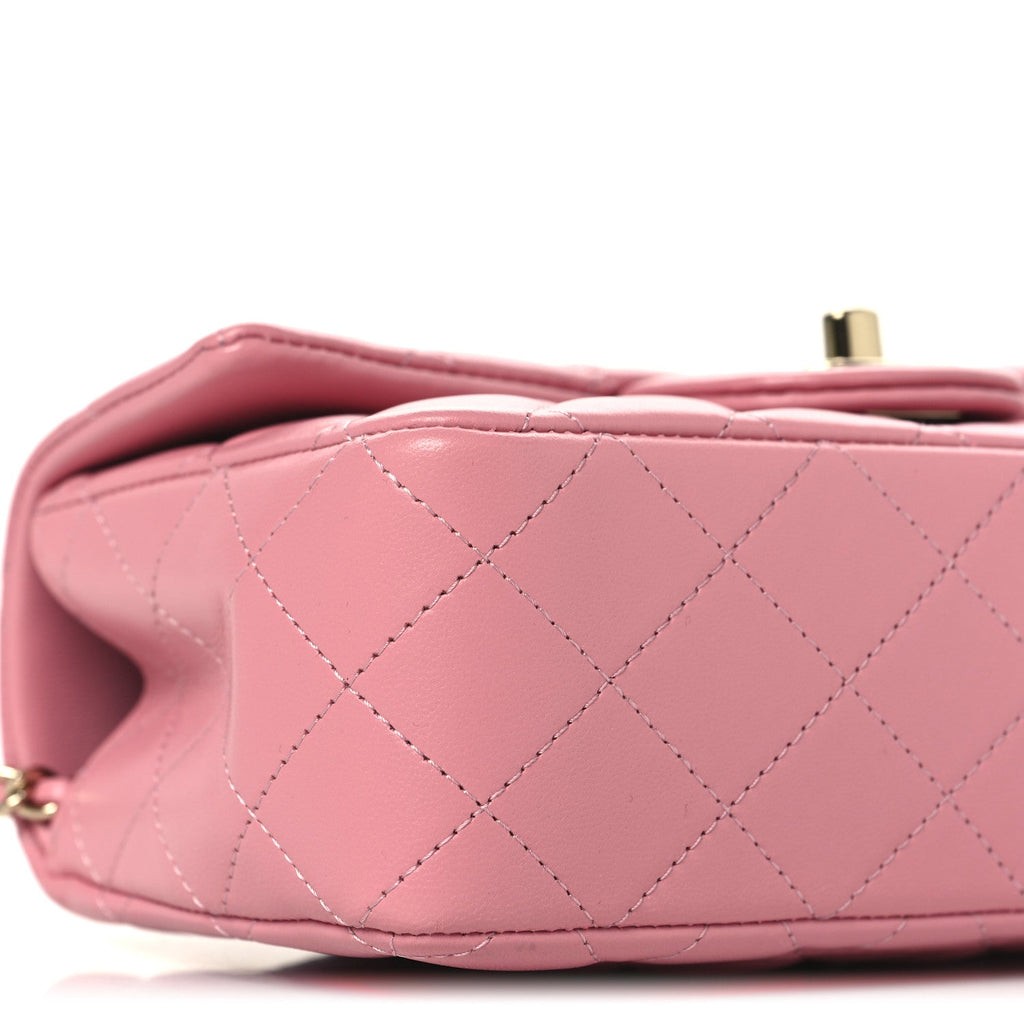 Lambskin Quilted Mini Top Handle Rectangular Flap Pink