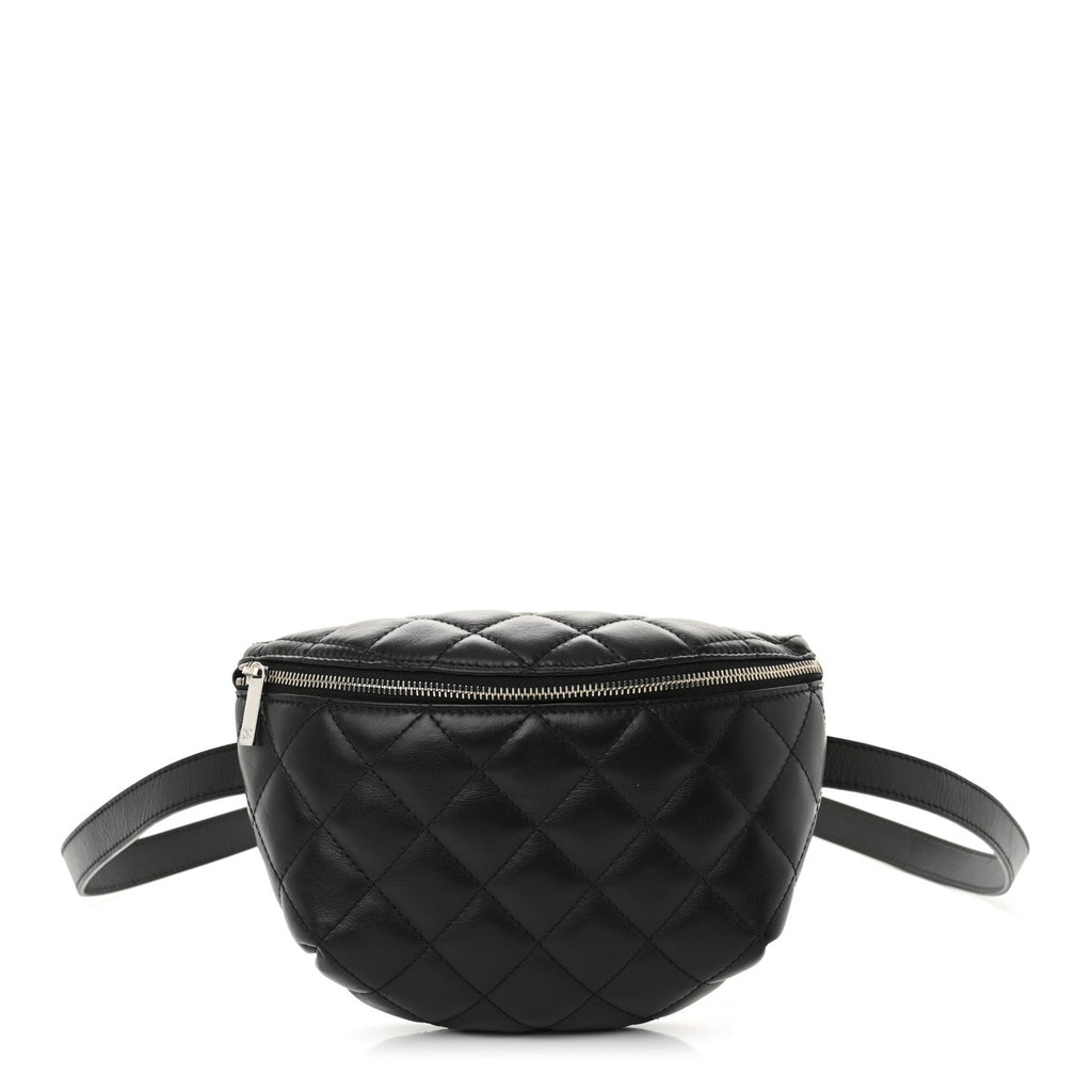 Calfskin Quilted Uniform Waist Belt Bag Black