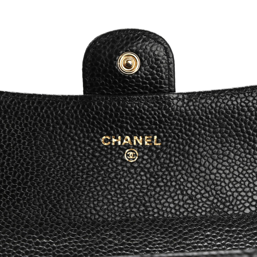 Caviar Quilted Large Gusset Flap Wallet Black