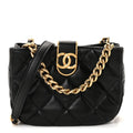 Lambskin Quilted Small Chain Hobo Black