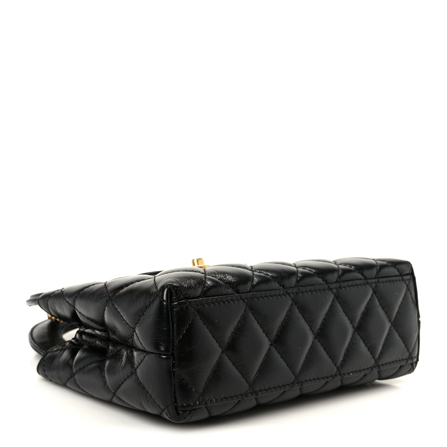 Shiny Aged Calfskin Quilted Nano Kelly Shopper Black