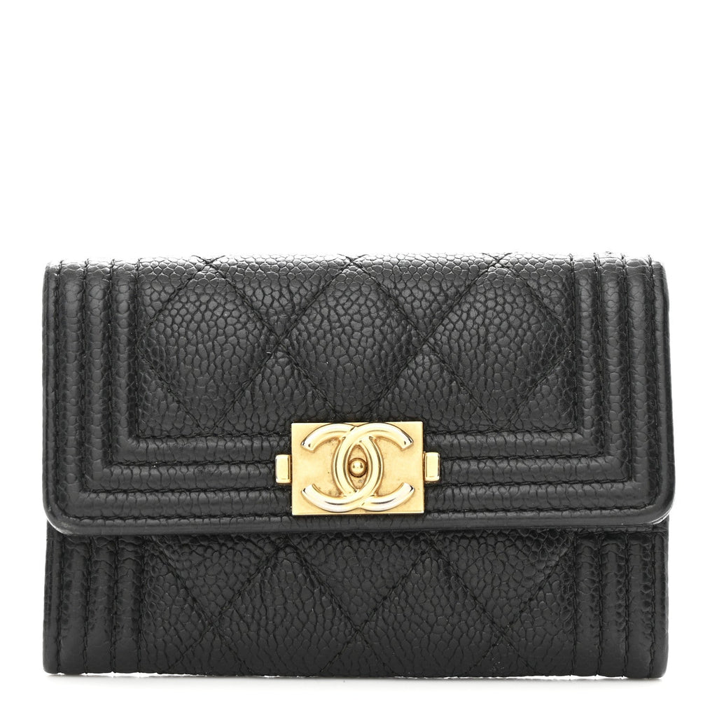 Caviar Quilted Boy Flap  Holder Black