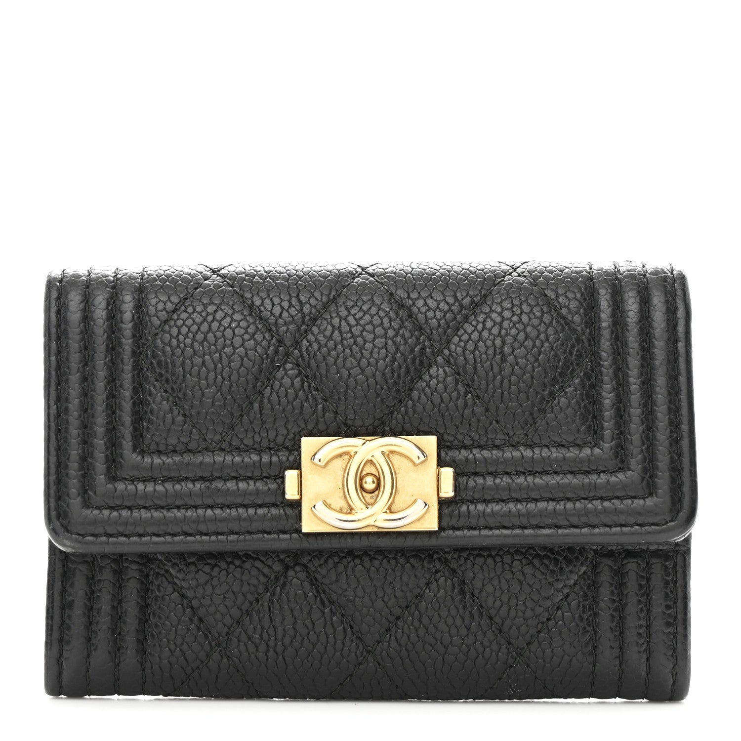 Caviar Quilted Boy Flap  Holder Black
