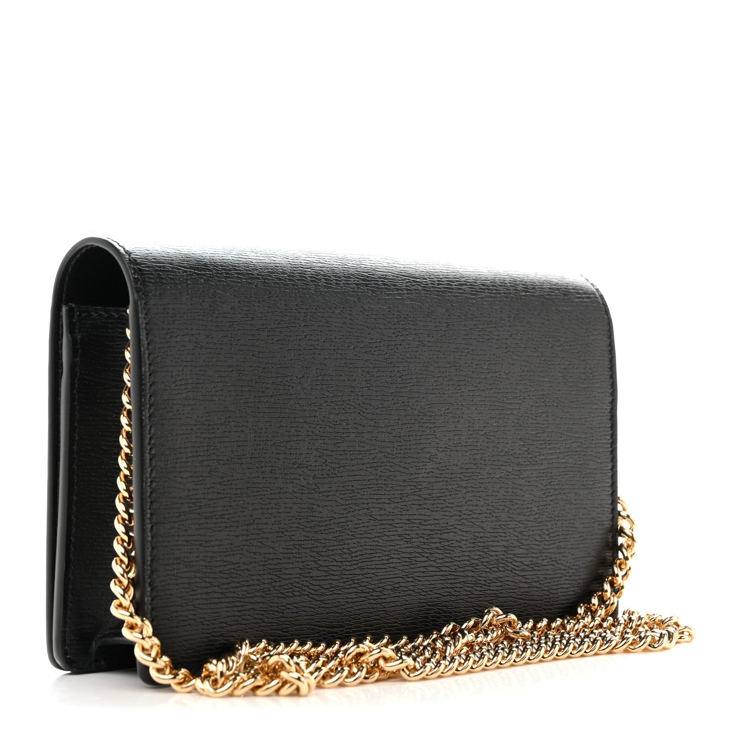 Textured Calfskin Script Logo Wallet On Chain Black