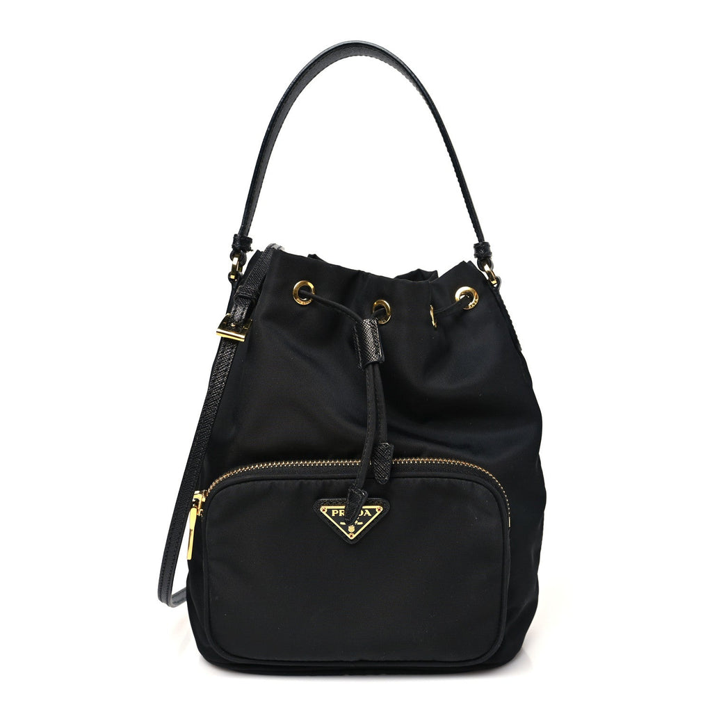 Saffiano Tessuto Nylon Mini Bucket Crossbody Bag Black