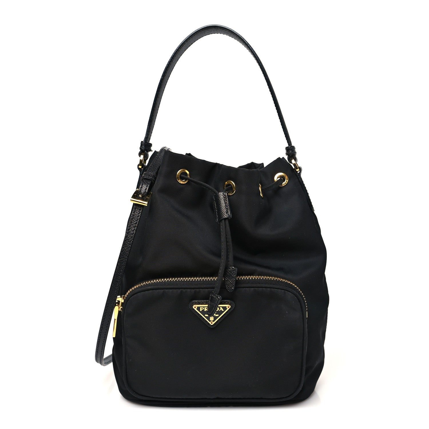 Saffiano Tessuto Nylon Mini Bucket Crossbody Bag Black